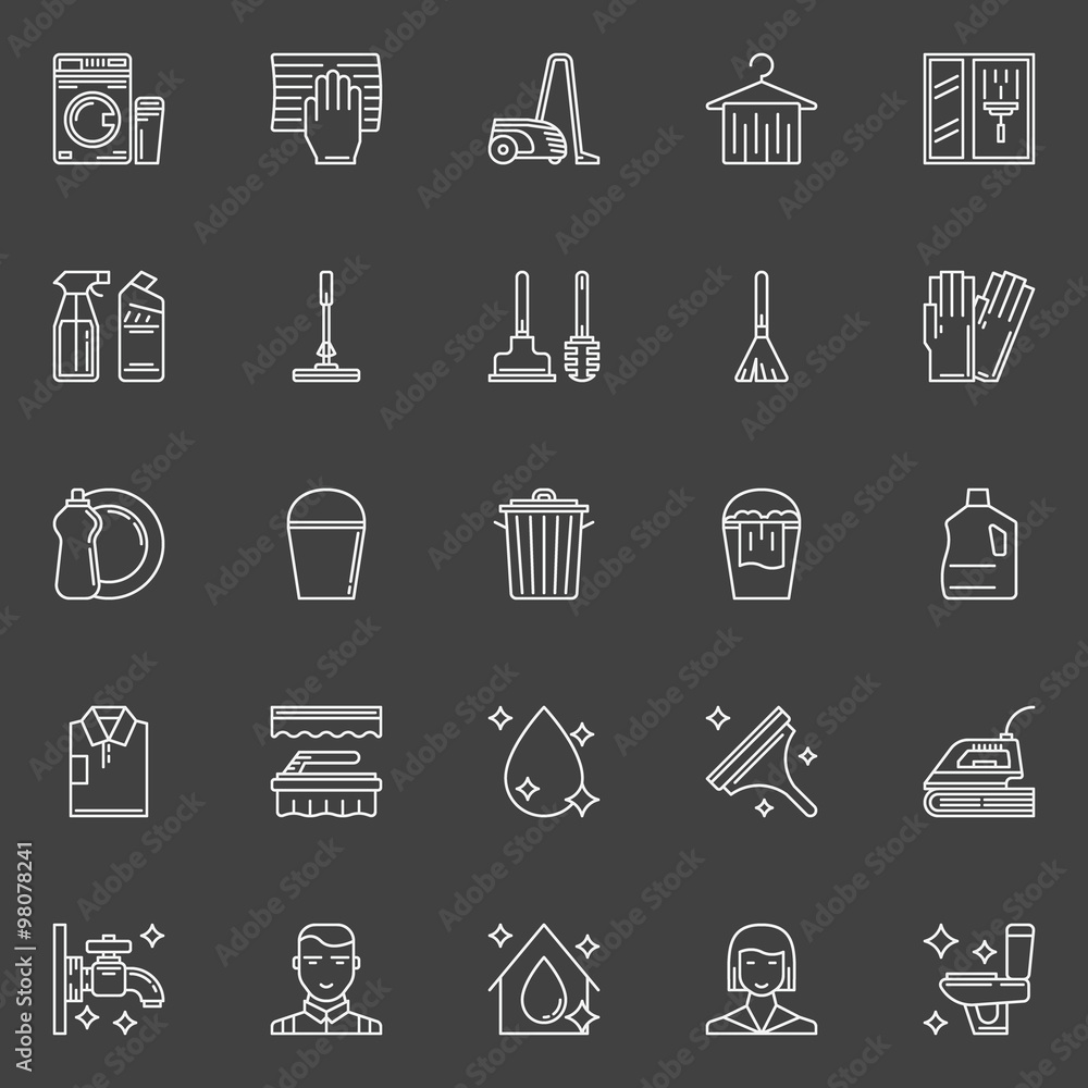 Cleaning thin line icons Cleaning thin line icons
