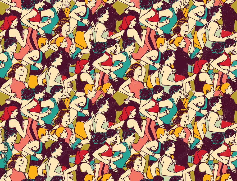Sport run crowd people marathon seamless pattern Sport run crowd people marathon seamless pattern
