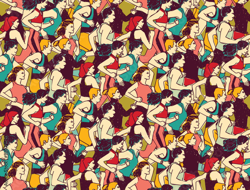 Sport run crowd people marathon seamless pattern