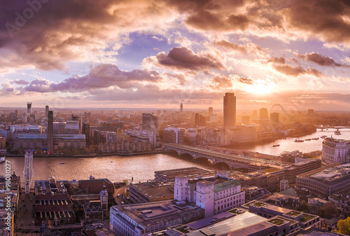 Photography Panoramic skyline view of south and west London at sunset - UK