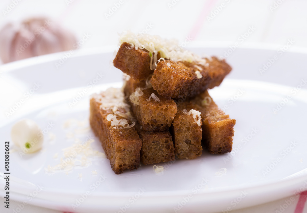 Garlic croutons bread with Grated cheese
