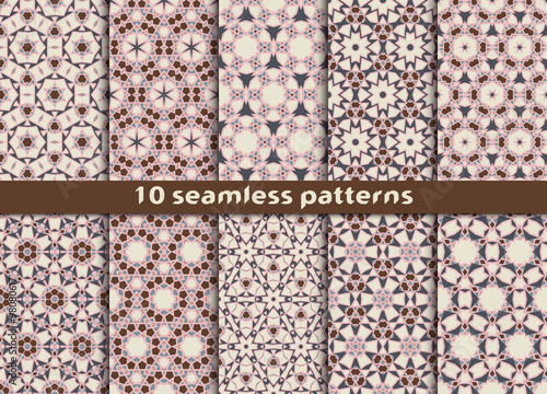 Set of ten geometric seamless patterns. Fashion prints with Swatch for filling.