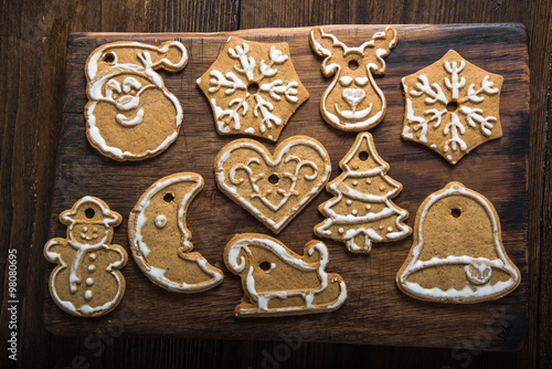 Christmas homemade cookies on wooden board