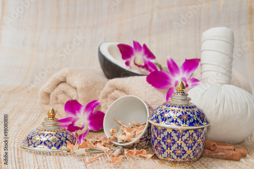 Thai Spa and Massage, healthy and beautiful on bamboo background