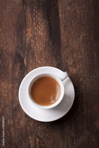 Coffee espresso on a wooden background with copy space. top view.