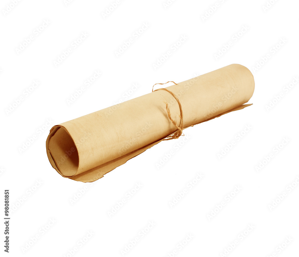 old rolled paper isolated on white old rolled paper isolated on white