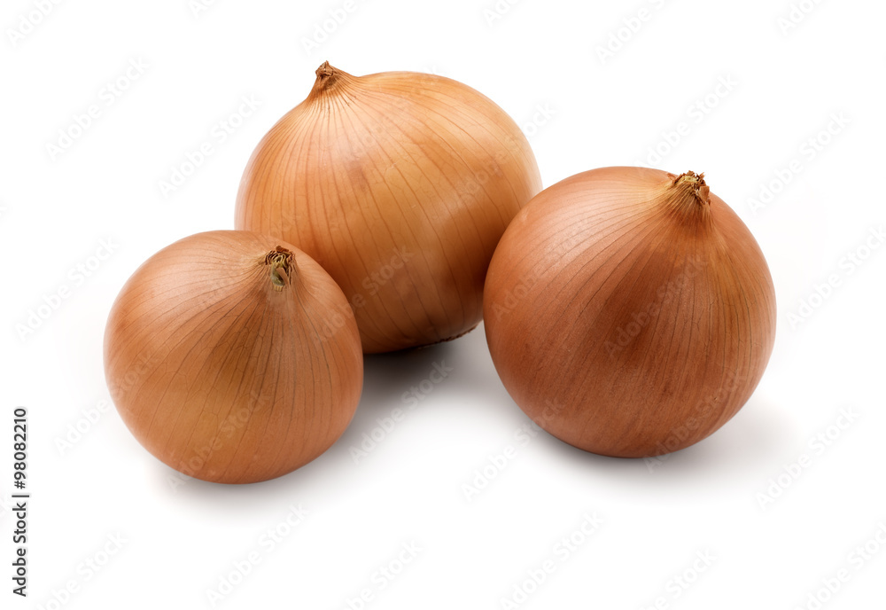 three onions on white