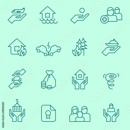 Insurance icons, thin line style