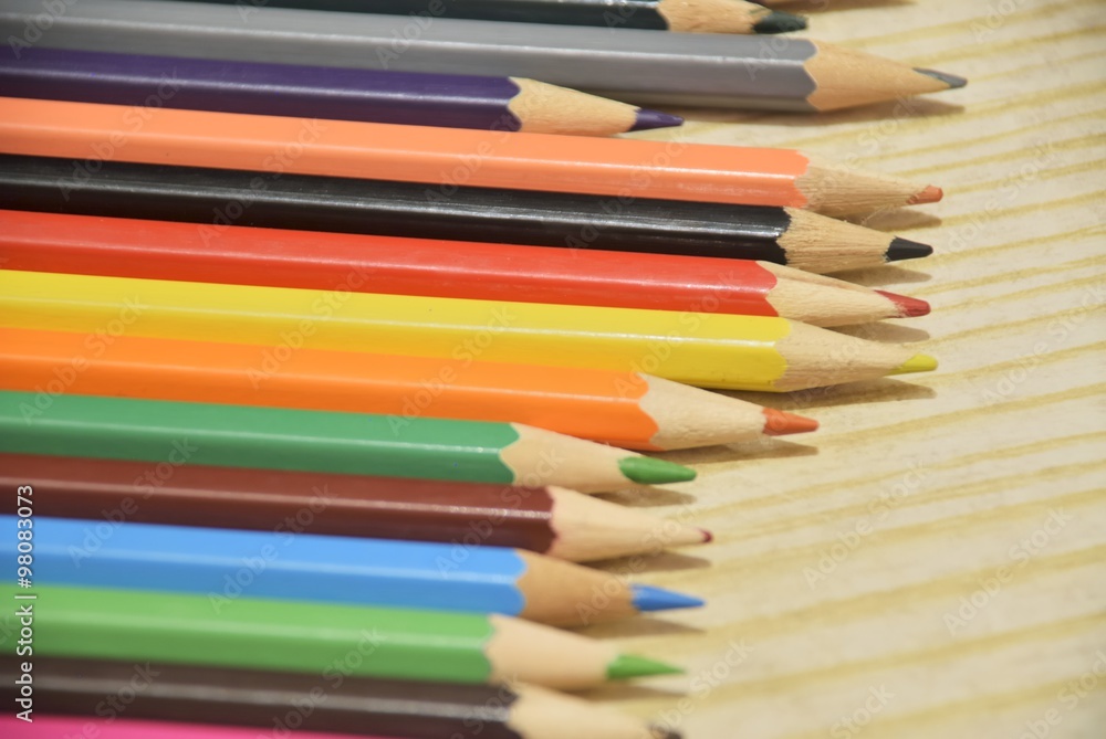 Colored pencils in line Colored pencils in line