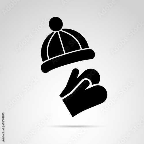 Winter hat and gloves icon isolated on white background.