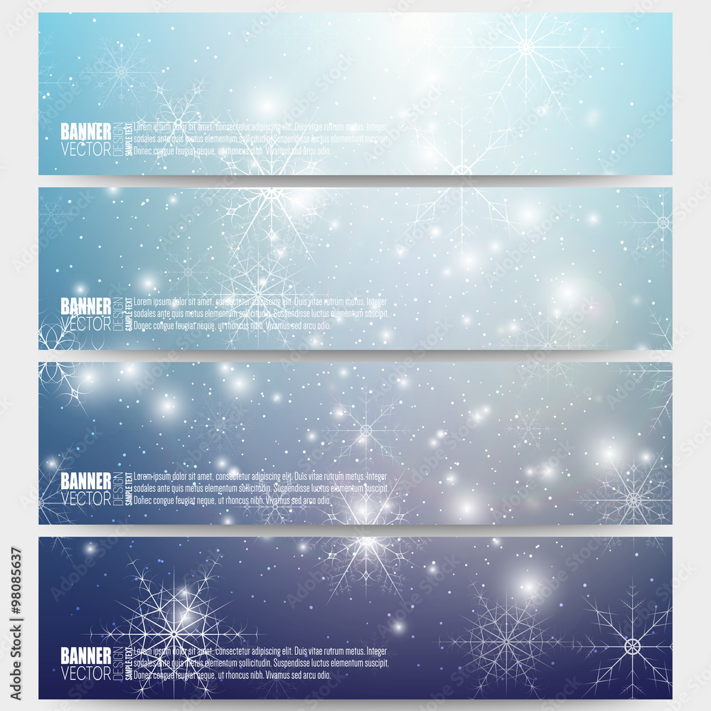 Set of modern banners. Blue abstract winter background. Christmas vector style with snowflakes Set of modern banners. Blue abstract winter background. Christmas vector style with snowflakes