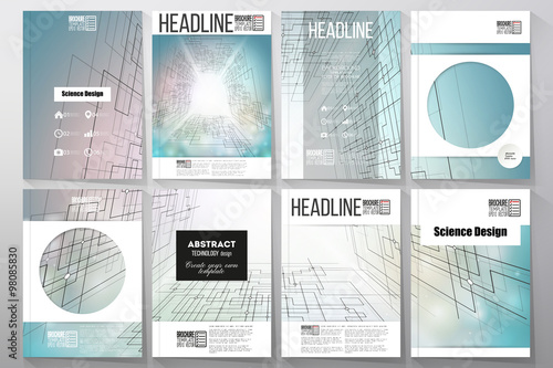 Set of business templates for brochure, flyer or booklet. Abstract vector background, digital technologies, cyber space