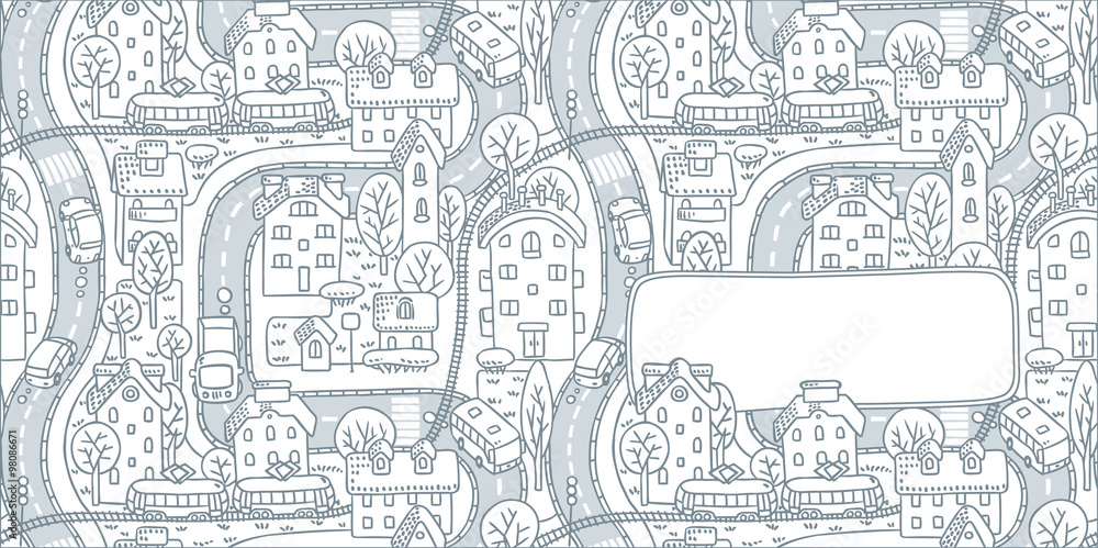 Obraz premium City pattern greeting card with a window for text