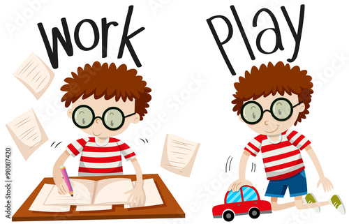 Opposite adjectives work and play