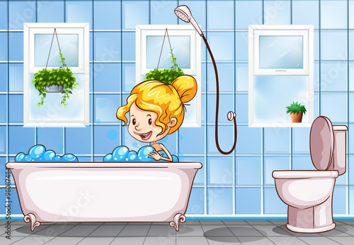 Girl taking bath in the bathroom