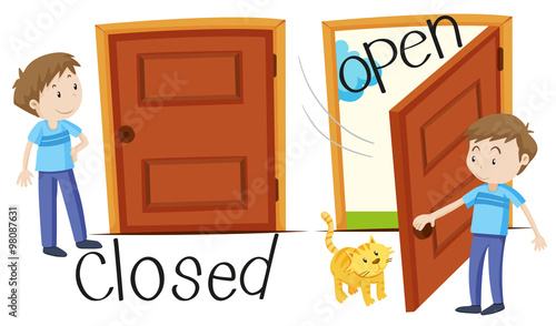 Man by closed and opened door