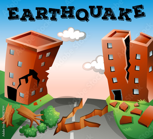 Natural disaster scene of earthquake