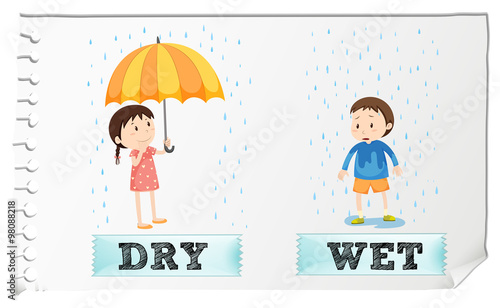 Opposite adjectives dry and wet