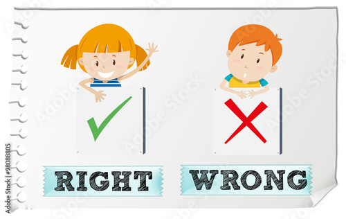 Opposite adjectives right and wrong