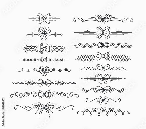 Thin mono line decorative design elements with gift bows