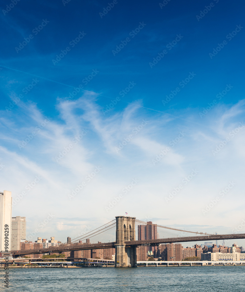 Naklejka premium Brooklyn Bridge in New York on a sunny day