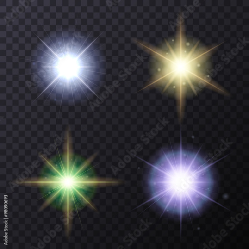 Light Color Glow Flare Stars Effect Set.