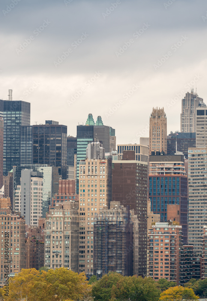 Manhattan skyline. City skyscrapers in autumn