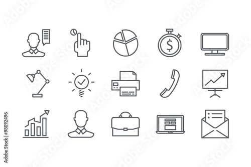 Icons of office. Line art. Stock vector.
