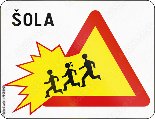 Slovenian road sign with the word: School