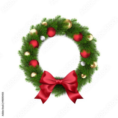 Vector Green Christmas wreath with Christmas balls