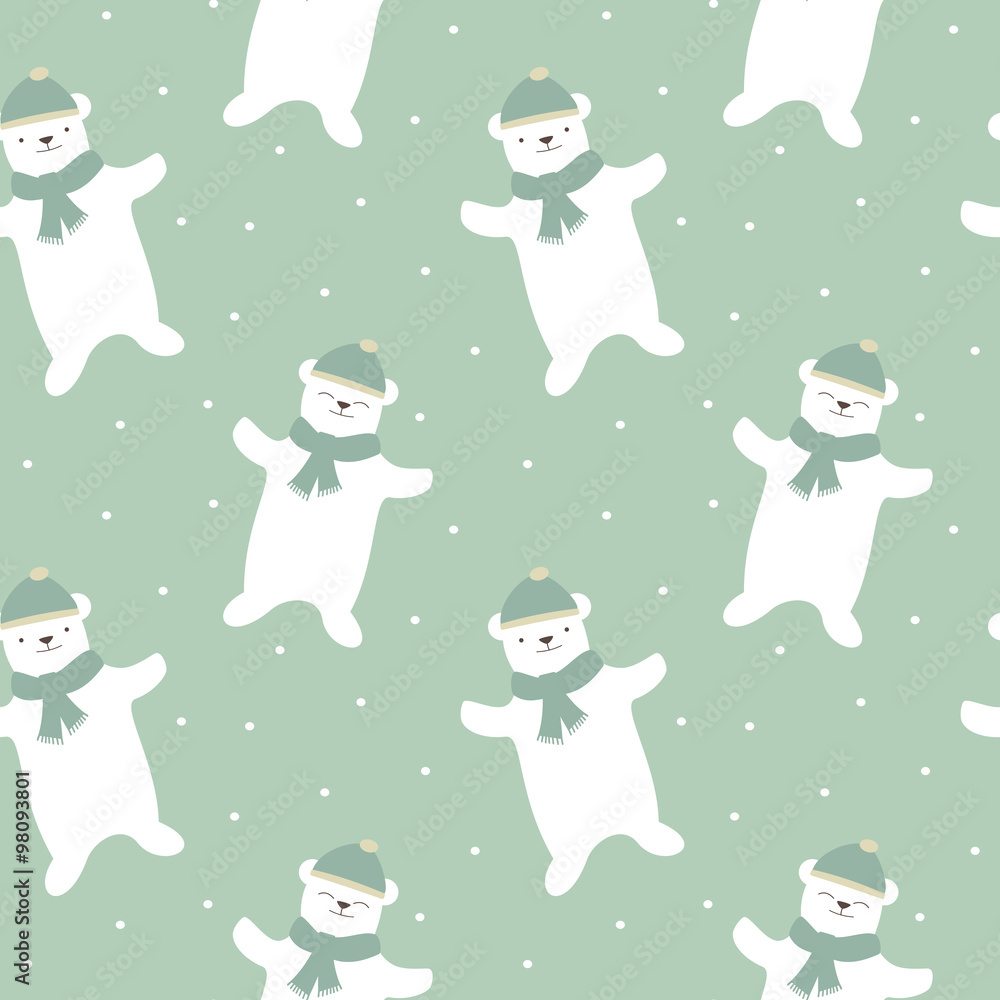 cute cartoon white polar bear with snow seamless vector pattern background illustration cute cartoon white polar bear with snow seamless vector pattern background illustration