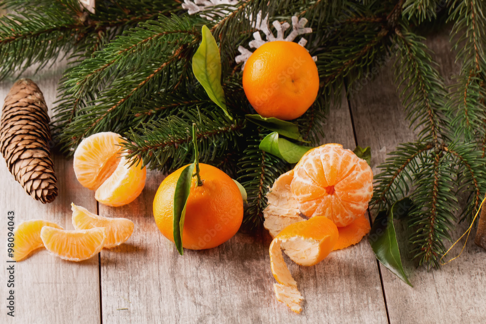 Tangerines in christmas decoration