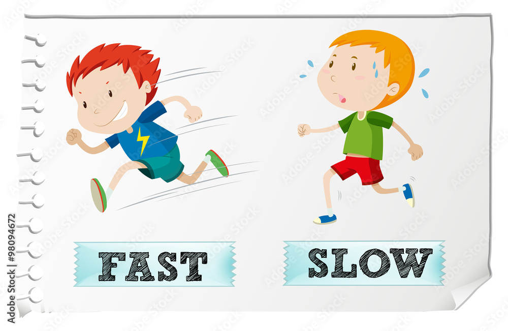 Opposite adjectives with fast and slow vector de Stock | Adobe Stock