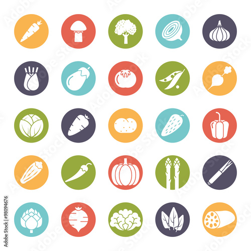 Vegetables Solid Round Vector Icon Set