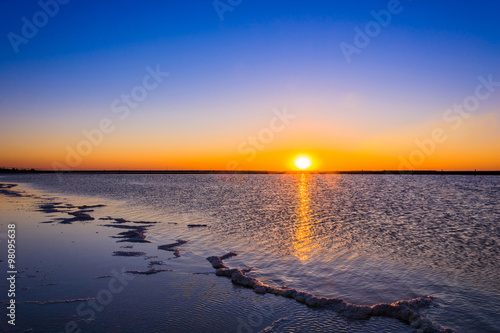 Sunrise on the lake Baskunchak.