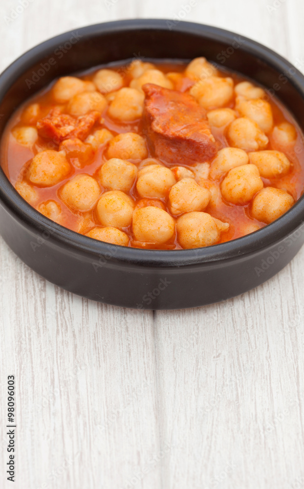 Dish of Spanish-style cooked chickpea Dish of Spanish-style cooked chickpea
