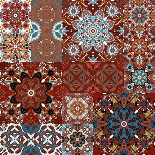 Seamless vector  patchwork tile with Victorian motives in colorful