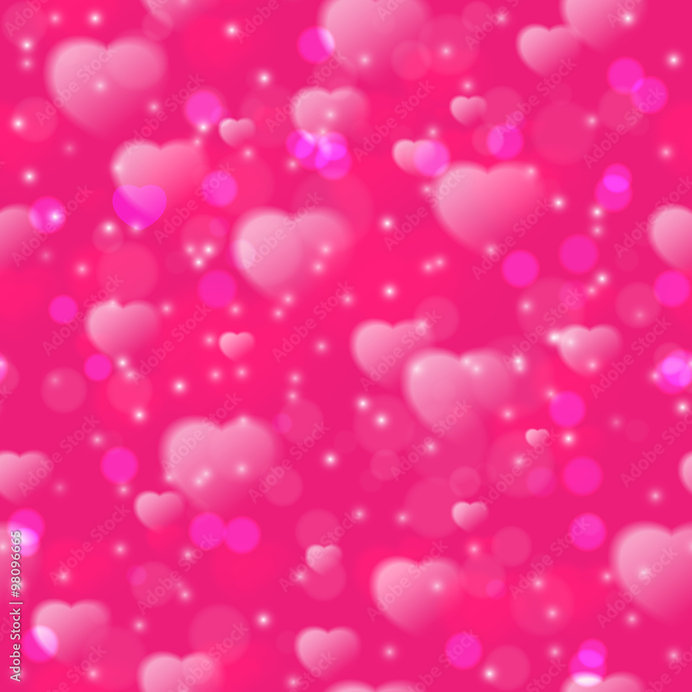 Seamless pattern with fuzzy hearts on pink background. Vector illustration