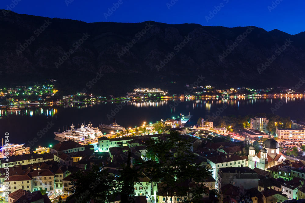 Kotor yacht harbor at night