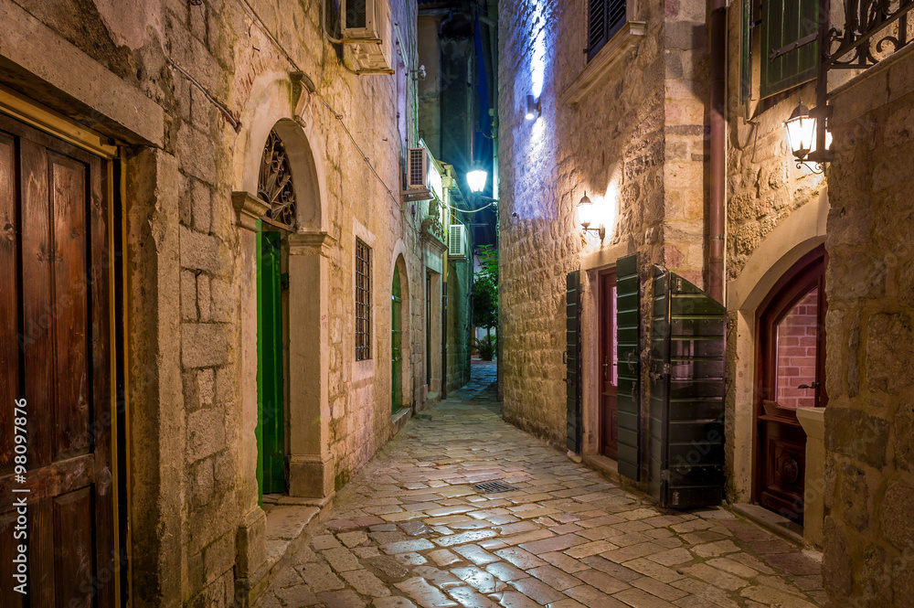 Kotor historical town narrow street