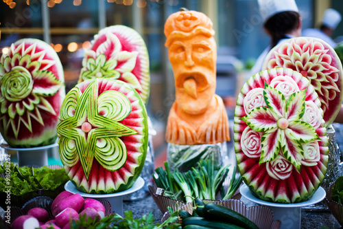 Decorated waterlemons greens and vegetables