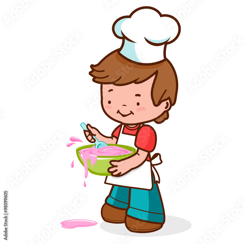 Child cooking and  making a mess. Vector illustration