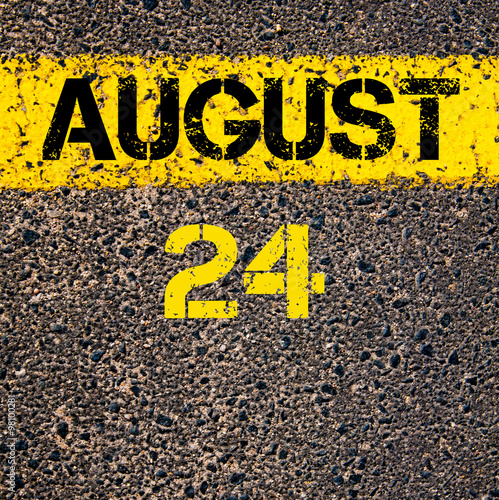 Obraz na płótnie 24 August calendar day over road marking yellow paint line w salonie