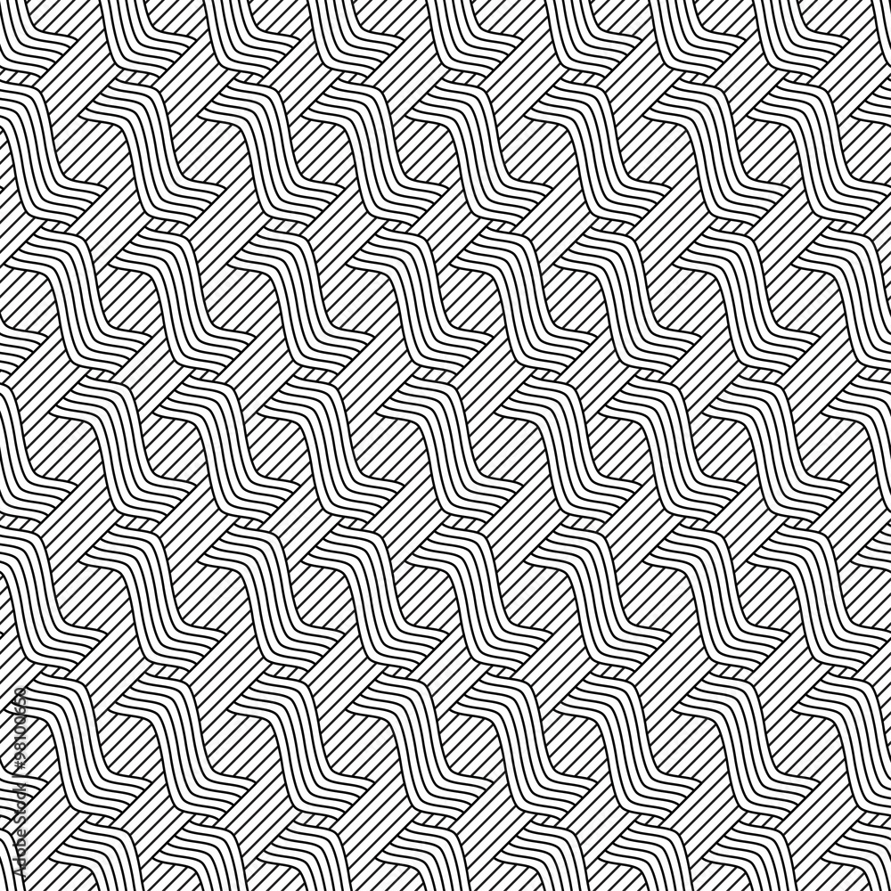 Vector seamless texture. Modern abstract background. Monochrome geometrical pattern of overlapping bands.