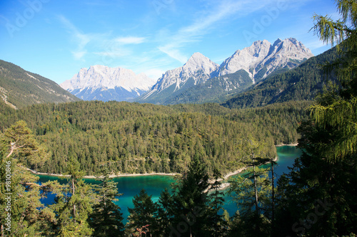 Landscape with lake and the Bavarian Alps in the background