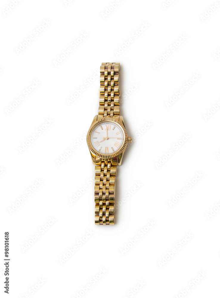 golden modern wrist watch isolated