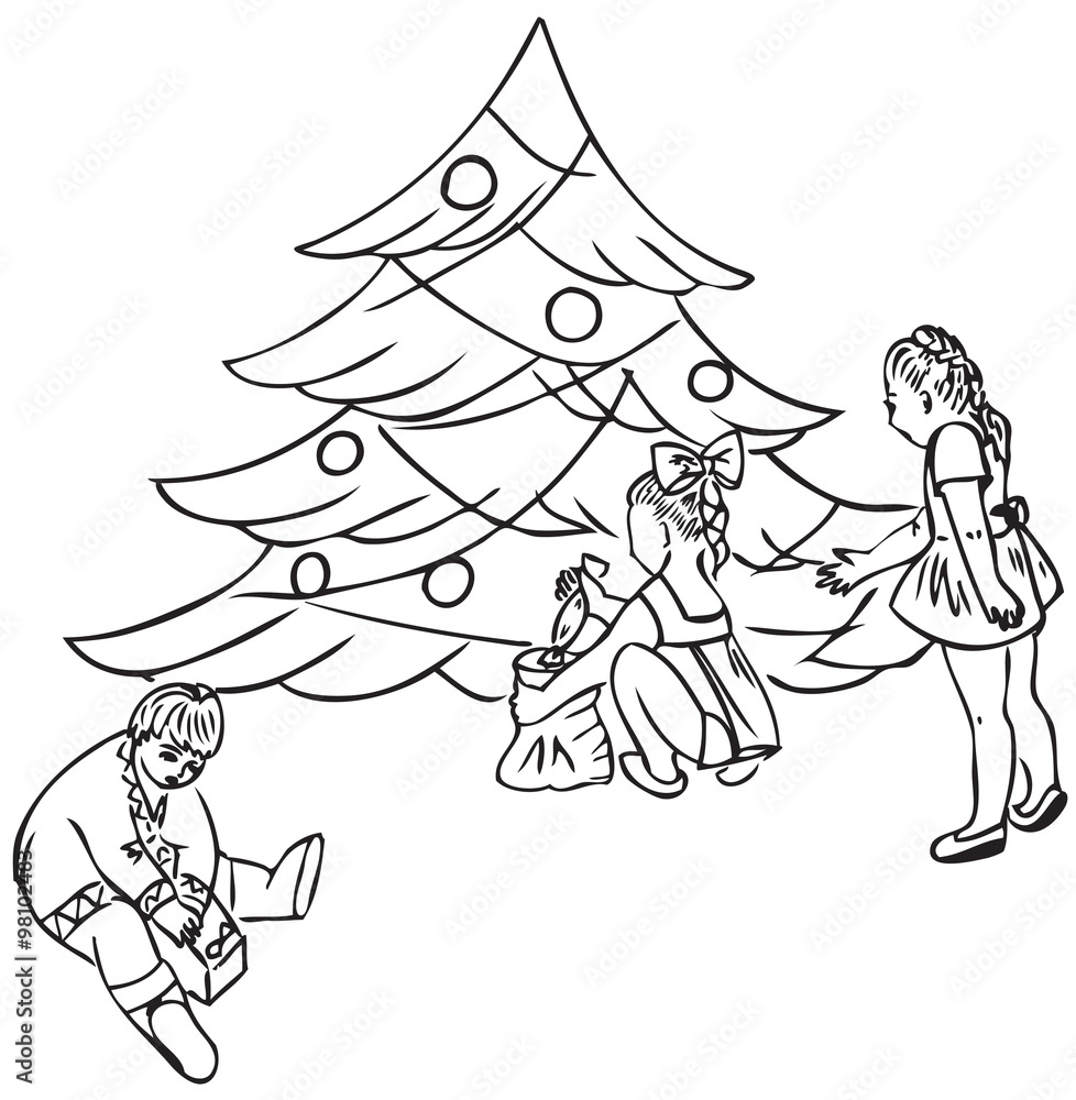 Obraz premium children under the Christmas tree
