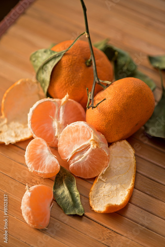 tangerines on wooden backgr...