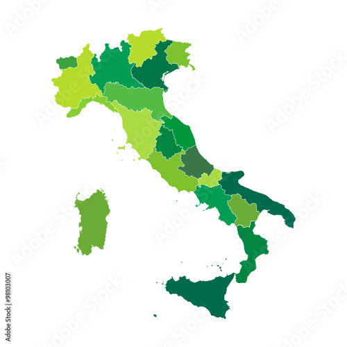 Regions map of Italy. Mappa delle regioni Italia verde