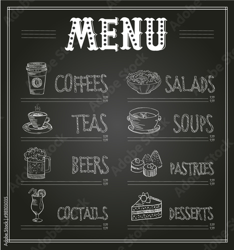 Chalkboard Menu Template of Food and Drinks. Vector Illustration